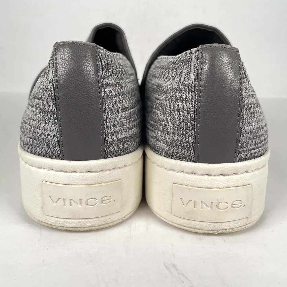 Vince Blair Shoes Womens Size 9.5 Gray Knit Leather Slip On Platform Sneakers